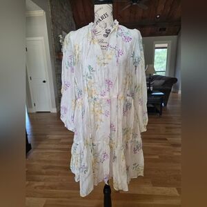 Just...Taylor Floral Mini Dress - White with Lavender and Yellow Accents